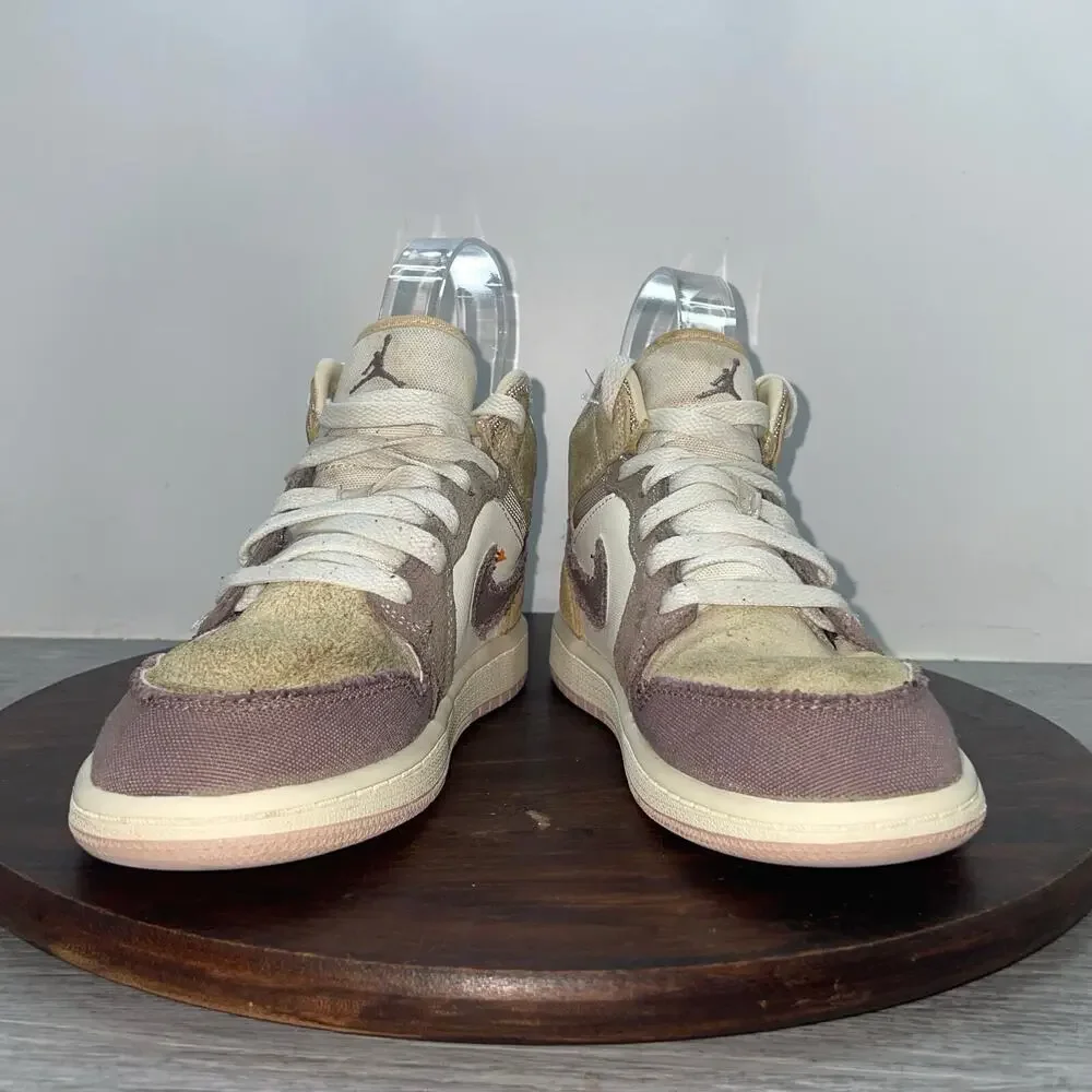Nike Air Jordan 1 Mid SE Craft PS Kids Size 2Y Inside Out Taupe Shoes DZ4468-102